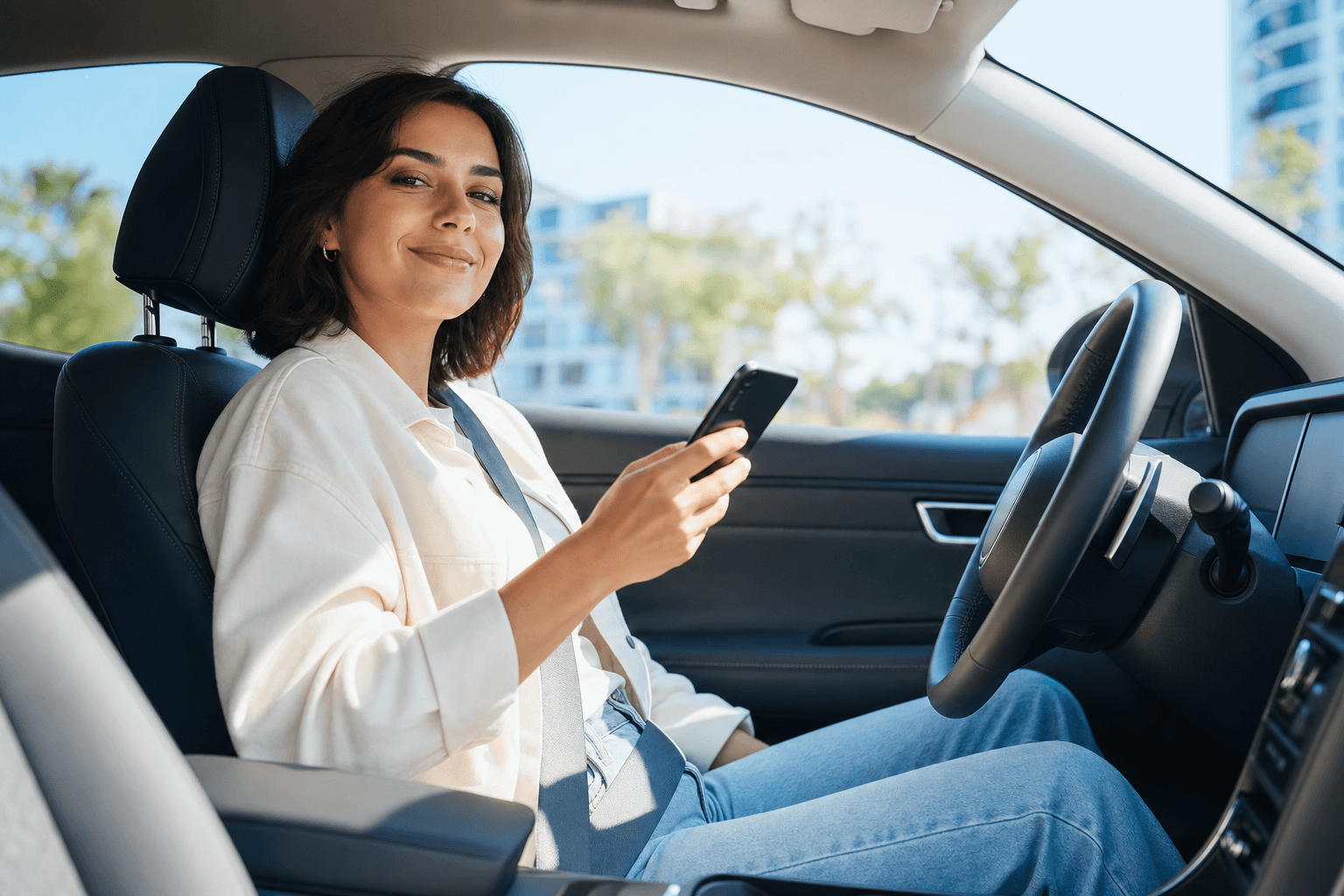 Driver comparing car insurance quotes in Florida on a smartphone
